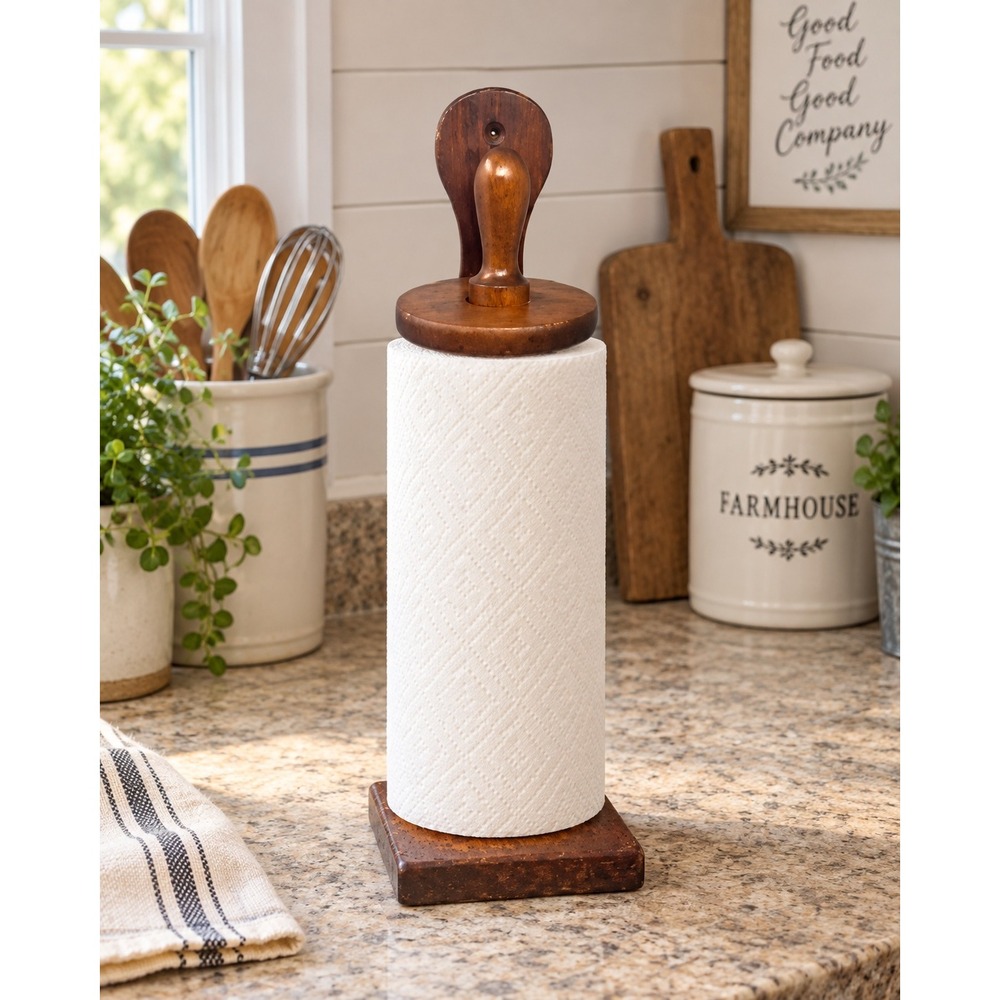 Vintage Wooden Rolling Pin Stand Brown Farmhouse Wall Mount Kitchen Decor
